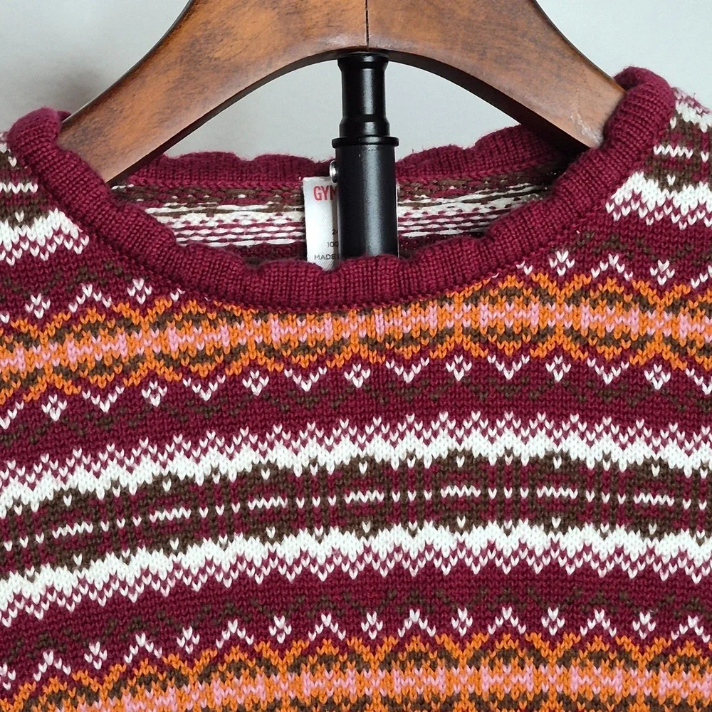 Gymboree Vintage Y2K Kids Girls Burgundy Classic Fair Isle Cotton Knit Sweater 6